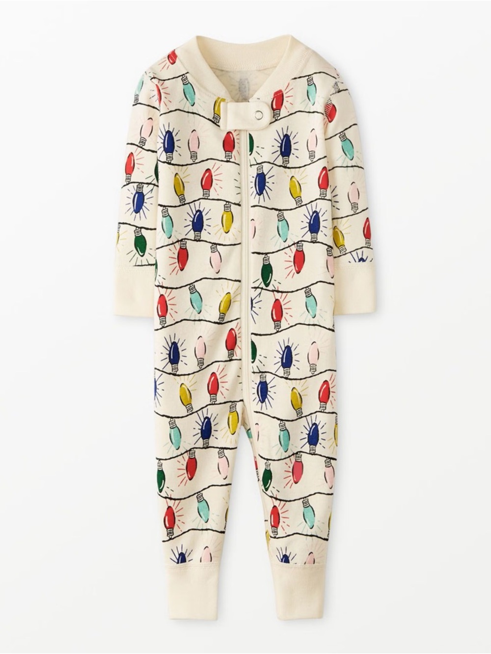 Hanna Andersson Cream Bright Lights Christmas Knit Infant One-Piece Pajamas
